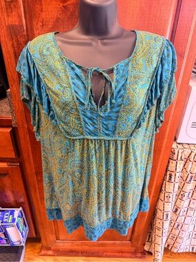 DR2 Teal and Gold Paisley Tie-Front Tunic